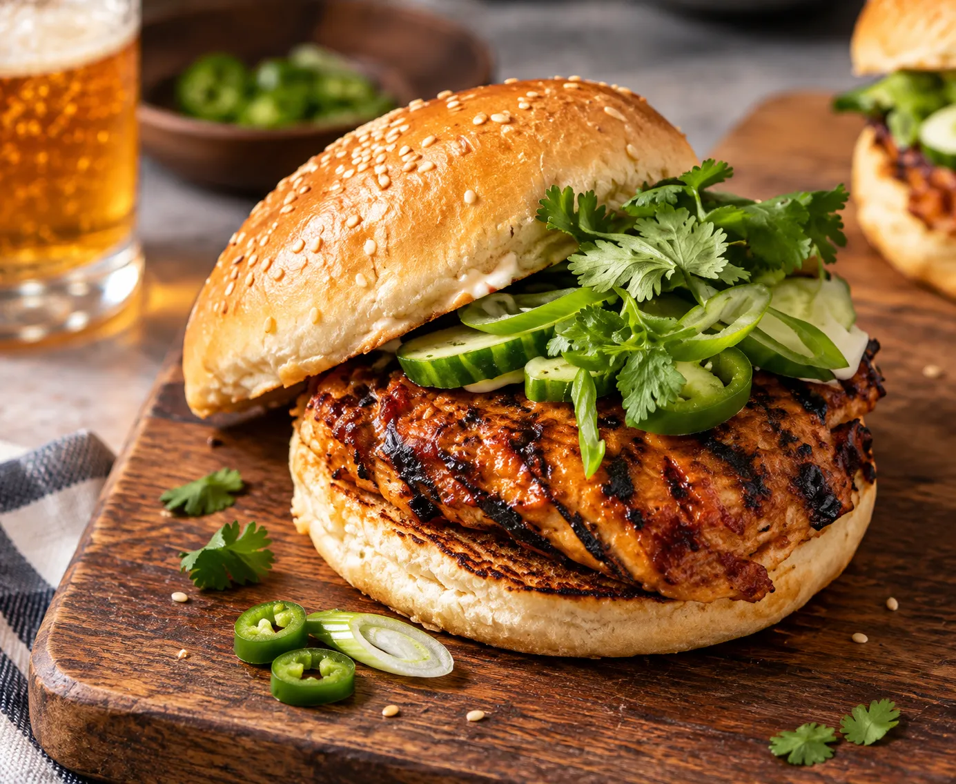 BBQ grilled chicken sandwich made with overnight-marinated Alberta chicken in southwest Edmonton, AB